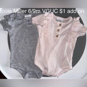 Nicole Miller Gray and Ribbed Pink Ruffle Bodysuits